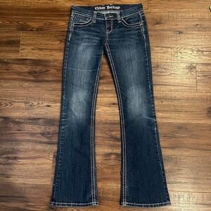 Urban Heritage Embroidered Pocket Flare Low Rise Jeans Women 0 Y2K Streetwear